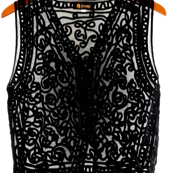 Vintage Large Jasmi Black Lace Button Up Party Vest - Picture 6 of 11